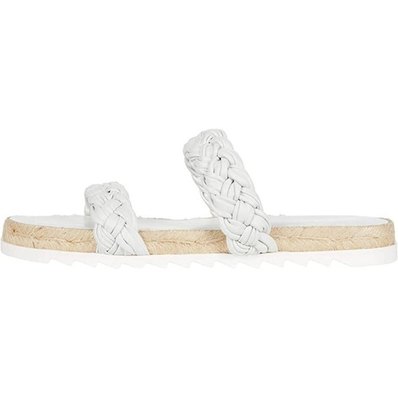 Marc Fisher ML Jaimee White Espadrille Slip On Leather Braided Flat Sandals 8M - Picture 4 of 12